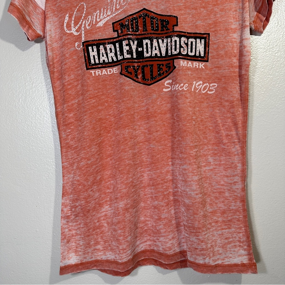 Harley-Davidson Womens Medium Genuine Oil Can Burnout Tee Vintage Orange - Picture 5 of 8